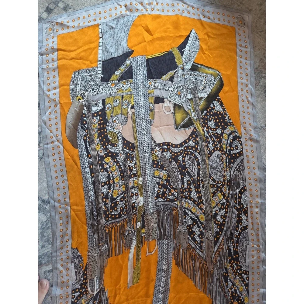 Hermès Selle de Dignitaire Silk Scarf Shawl Wlodek Kaminski Orange Made France